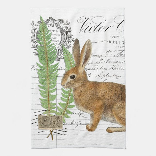 Vintage Rabbit French Lapin Kitchen Hand Towel (Vertical)