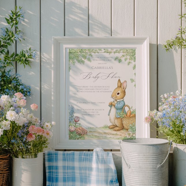 Vintage Rabbit Garden Baby Shower Invitation (Creator Uploaded)