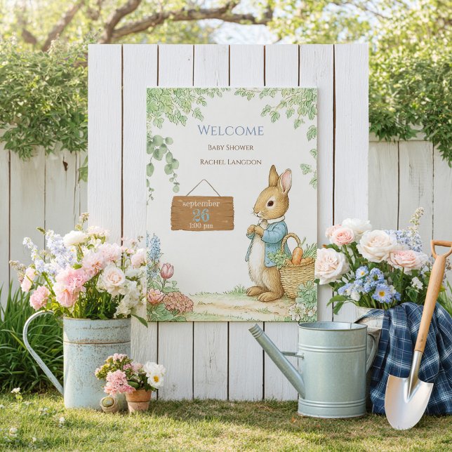 Vintage Rabbit Garden Baby Shower Welcome Poster (Creator Uploaded)