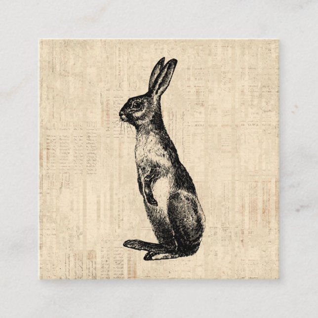 Vintage Rabbit Illustration Old Fashioned Bunny Enclosure Card (Front)