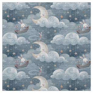 Vintage rabbit pattern blue rabbits print material fabric