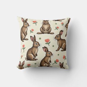 Vintage rabbit pattern throw pillow