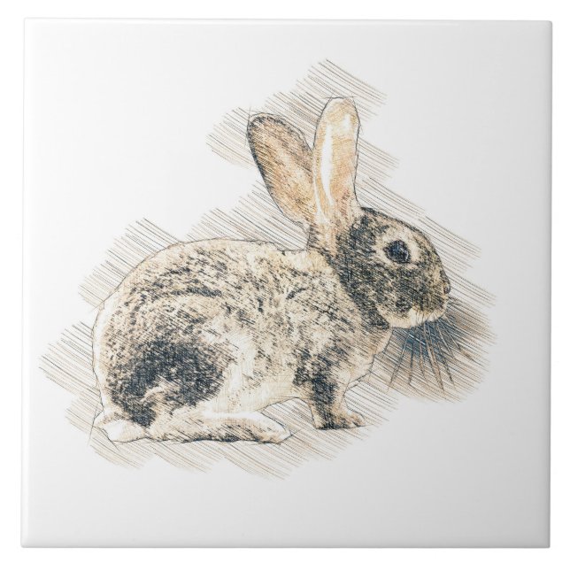 Vintage Rabbit Pencil Etching Tile (Front)