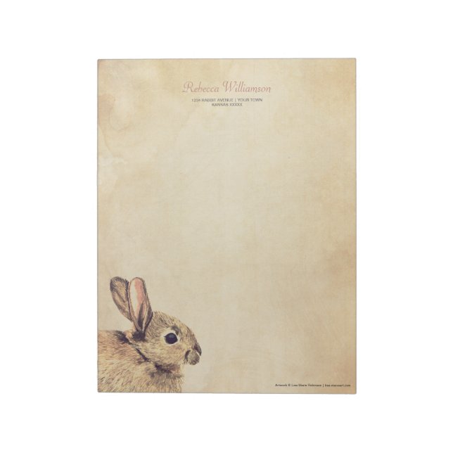 Vintage Rabbit Sketch Personalized Notepad (Rotated)
