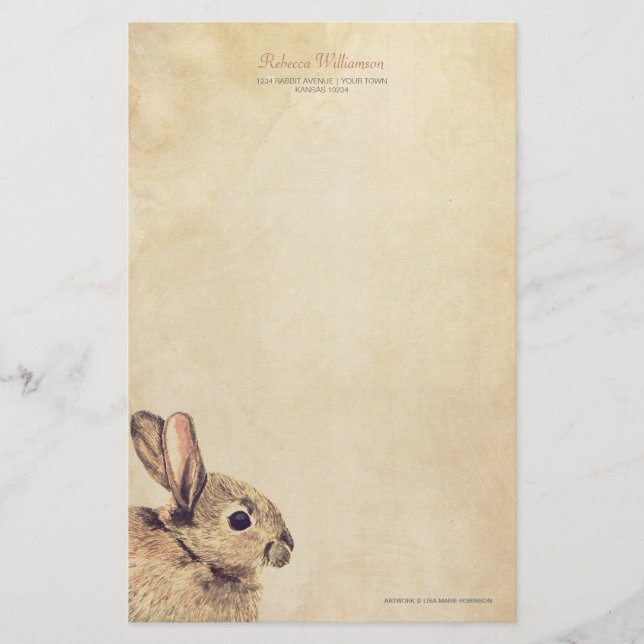 Vintage Rabbit Sketch Personalized Stationery (Front)