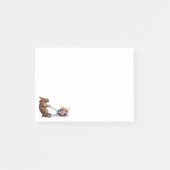 Vintage Rabbit Tugging Purple Egg Post-it Notes (Front)