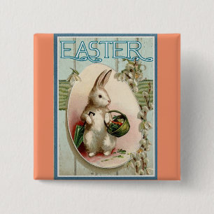 Vintage Rabbit  With Basket Button