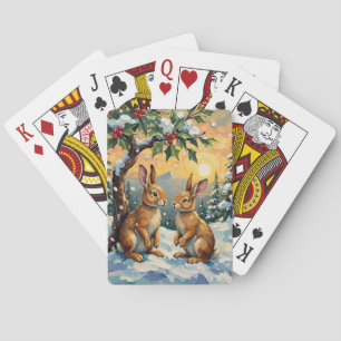 Vintage Rabbits Beneath the Holly Tree Christmas Playing Cards