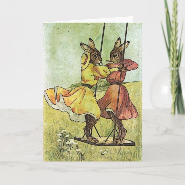 Vintage Rabbits, Easter Holiday Card (Front)