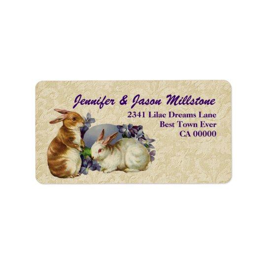 Vintage Rabbits with Egg Cream Purple Gold