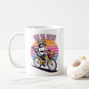 Vintage Raccoon Biking See Ya Soon Retro Sunset Coffee Mug