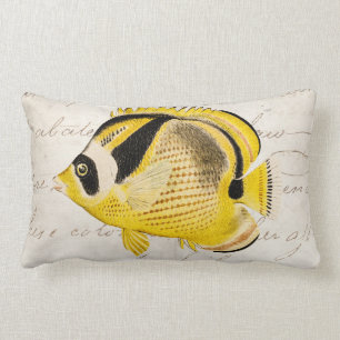 Vintage Raccoon Butterfly Fish - Antique Hawaiian Lumbar Pillow