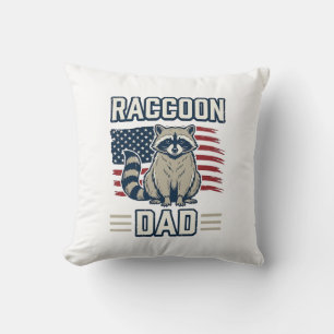 Vintage Raccoon Dad Patriotic Shirt Design_1 Throw Pillow