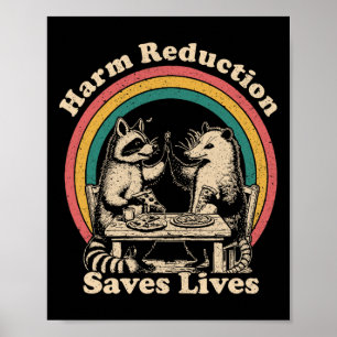 Vintage Raccoon Harm Reduction Overdose Awareness  Poster