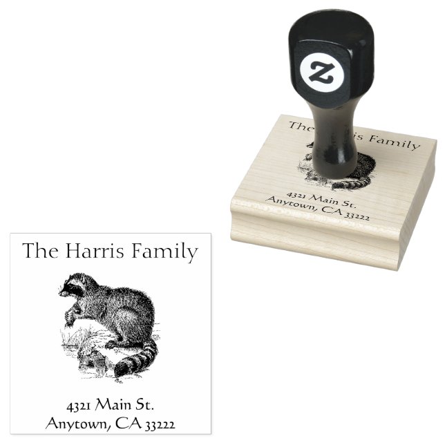 Vintage Raccoon Illustration Personalized Rubber Stamp (Stamped)