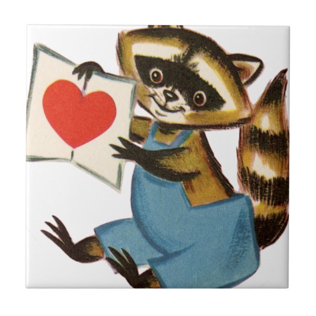 Vintage Raccoon Love Tile (Front)