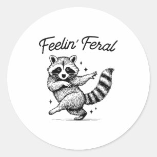 Vintage Raccoon Meme Feeling Feral Funny Trash Pan Classic Round Sticker