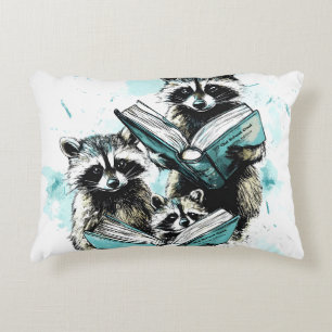 Vintage Raccoon Readers Club Accent Pillow