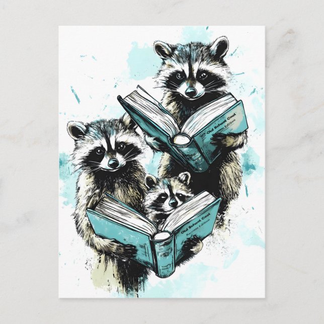 Vintage Raccoon Readers Club Holiday Postcard (Front)
