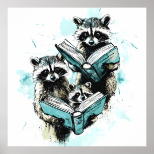 Vintage Raccoon Readers Club Poster