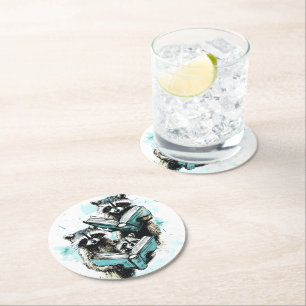 Vintage Raccoon Readers Club Round Paper Coaster