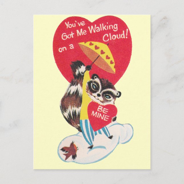 Vintage Raccoon Valentine Holiday Postcard (Front)