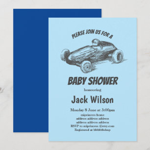 vintage, race car baby shower invitation