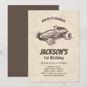 vintage, race car birthday invitation