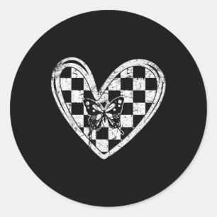 Vintage Race Car Chequered Flag Racing Heart Auto Classic Round Sticker