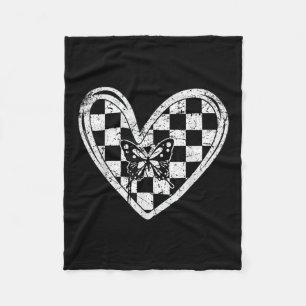 Vintage Race Car Chequered Flag Racing Heart Auto  Fleece Blanket