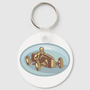 Vintage Race Car Driver Classic Motorsport Art  Keychain