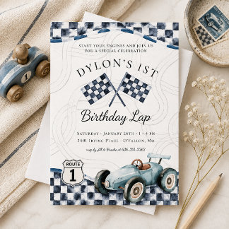 Vintage Race Car First Birthday Invitation