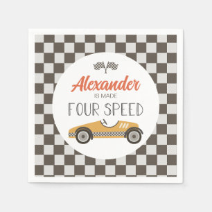 Vintage Race Car made FOUR Speed Birthday Napkin