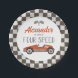Vintage Race Car made FOUR Speed Birthday Paper Pl Plate<br><div class="desc">Red Vintage Race Car Made FOUR Speed 4th Birthday plate.</div>