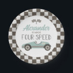 Vintage Race Car made FOUR Speed Birthday Paper Plate<br><div class="desc">Blue Vintage Race Car Made FOUR Speed 4th Birthday plate.</div>