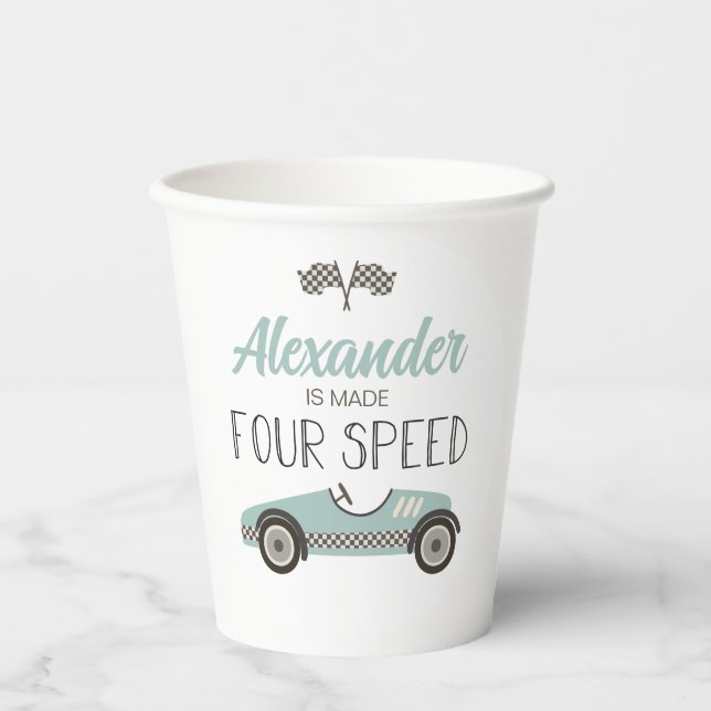 Vintage Race Car made FOUR Speed Paper Cups (Front)