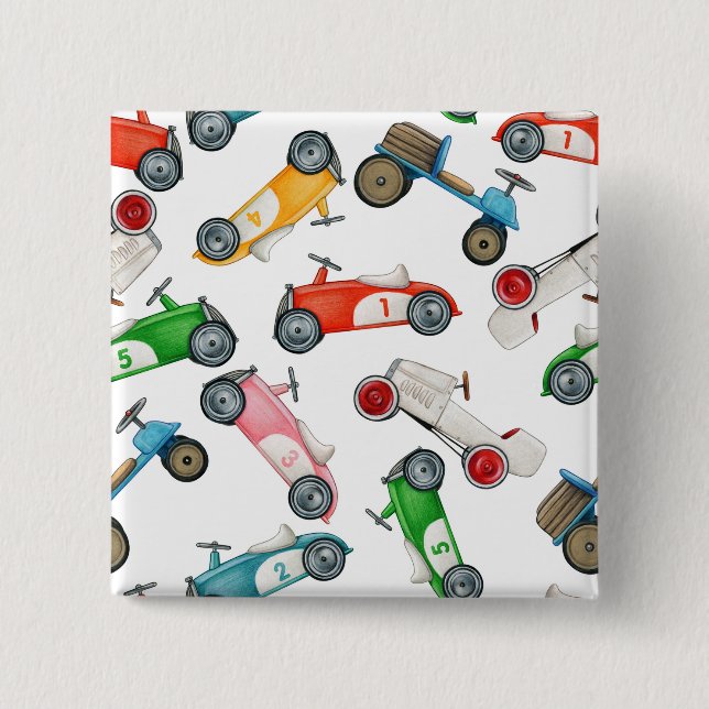 Vintage Race Car Pattern 2 Inch Square Button (Front)