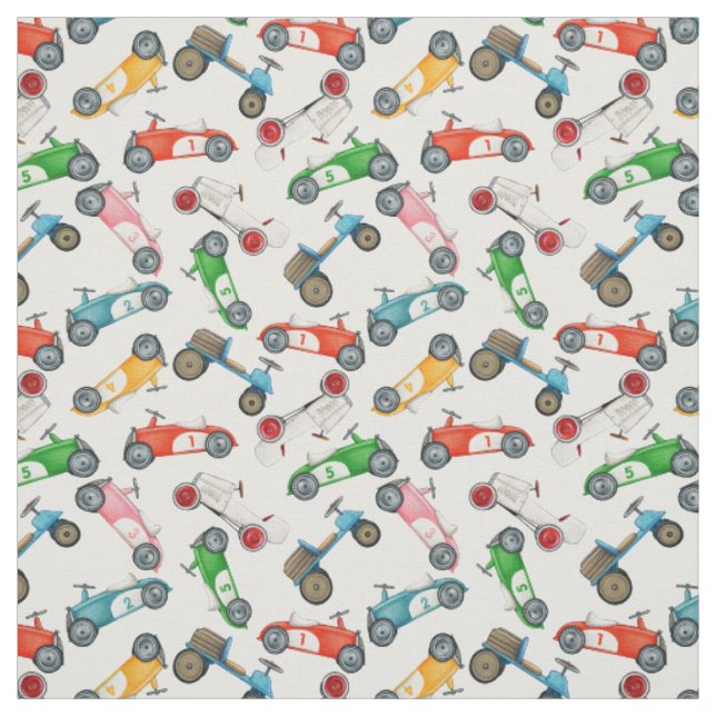Vintage Race Car Pattern Fabric (Swatch)