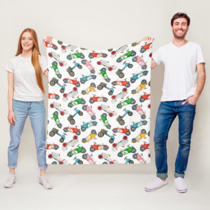Vintage Race Car Pattern Fleece Blanket