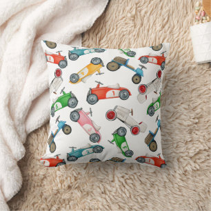 Vintage Race Car Pattern Throw Pillow