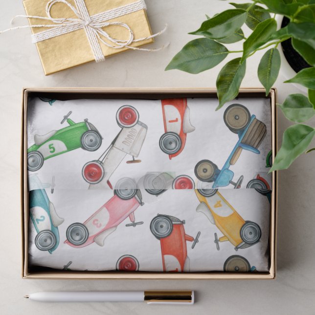 Vintage Race Car Pattern Tissue Paper (Gift)