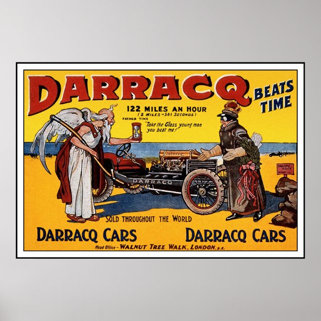 Vintage race car Poster: Darracq Car advertisement Poster (Front)