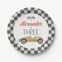 Vintage Race Car Three Birthday Paper Plates