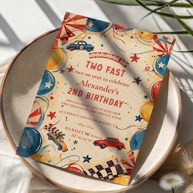Vintage Race Car Two Fast Birthday Invitation (Creator Uploaded)
