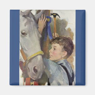 Vintage Race Horse, Blue Ribbon Winner with a Boy Magnet