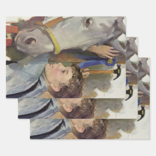 Vintage Race Horse, Blue Ribbon Winner with a Boy Wrapping Paper Sheet