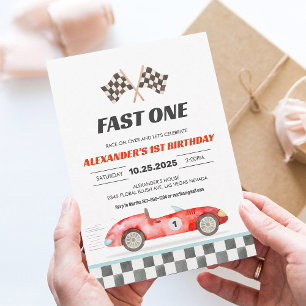 Vintage Racing Car Fast One 1st Birthday Invite