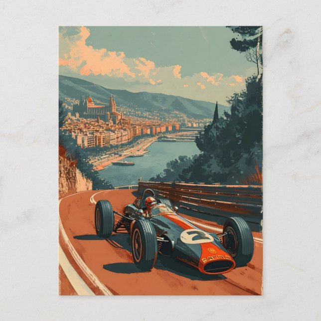Vintage racing car in Barcelona Postcard (Front)