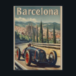 Vintage Racing Car in Barcelona  Postcard<br><div class="desc">"Capture the essence of speed and sophistication with our Vintage Racing Car Postcard set against the vibrant backdrop of Barcelona. This postcard transports you to a bygone era, where classic racing cars navigated the charming streets of this bustling city. The fusion of vintage aesthetics and the allure of Barcelona's iconic...</div>