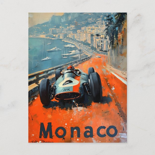 Vintage racing car in Monaco art Postcard (Front)